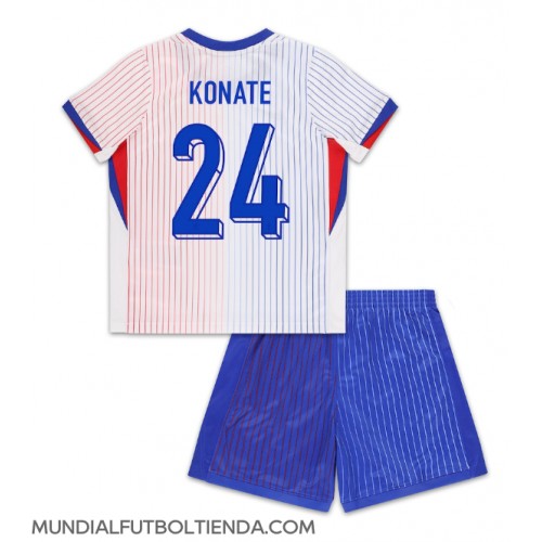 Camiseta Francia Ibrahima Konate #24 Segunda Equipación Replica Eurocopa 2024 para niños mangas cortas (+ Pantalones cortos)